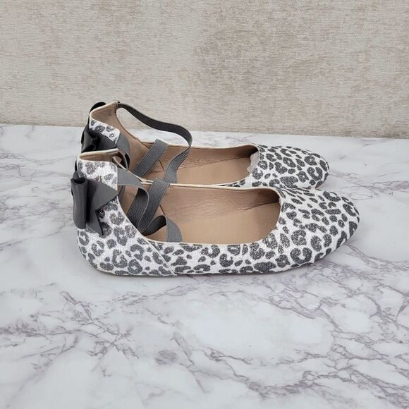 Monkey Feet Women's Euro 41 White Gray Leopard Sparkle Ballet Flats NEW - Picture 2 of 8